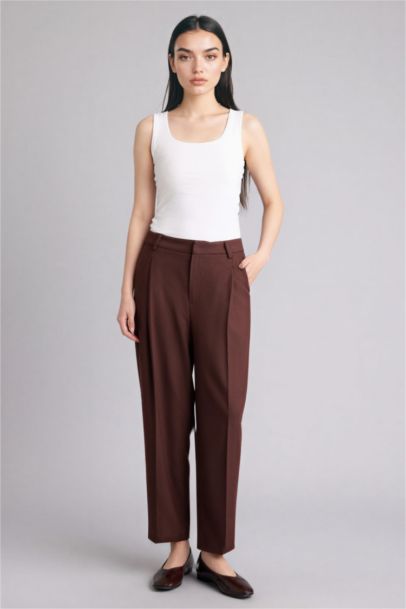 Carrot Fit High Waist Straight Leg Trousers