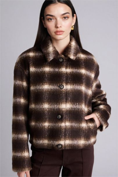 Regular Fıt Kareli Kaşe Kaban