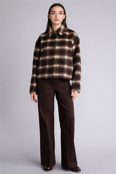 Regular Fıt Kareli Kaşe Kaban