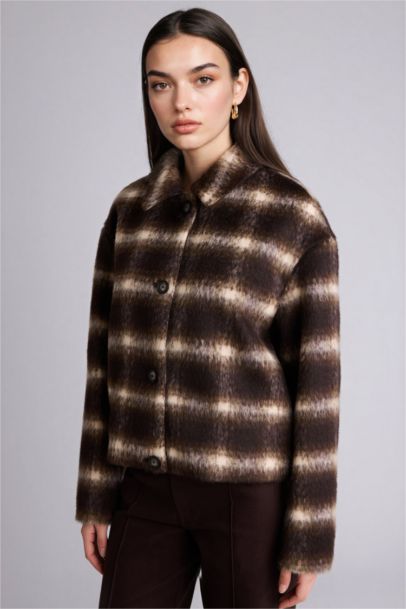 Regular Fıt Kareli Kaşe Kaban