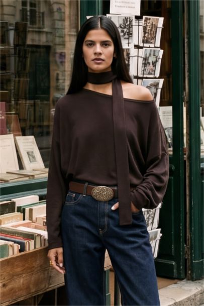 Loose Fit Boat Neck T-Shirt