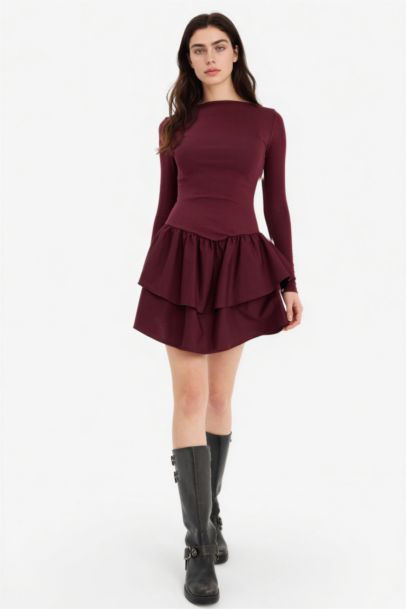 Balloon Fıt Ribana Mini Elbise