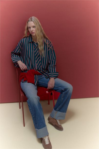 Oversize Fit Tie Detail Striped Shirt