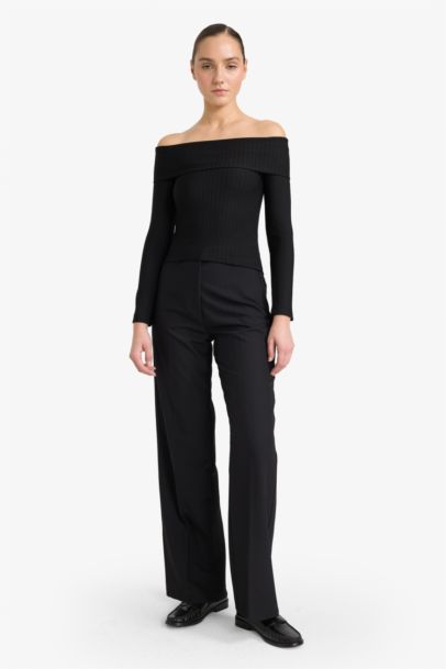 Slim Fit Open Shoulder Cotton Long Sleeve T-Shirt