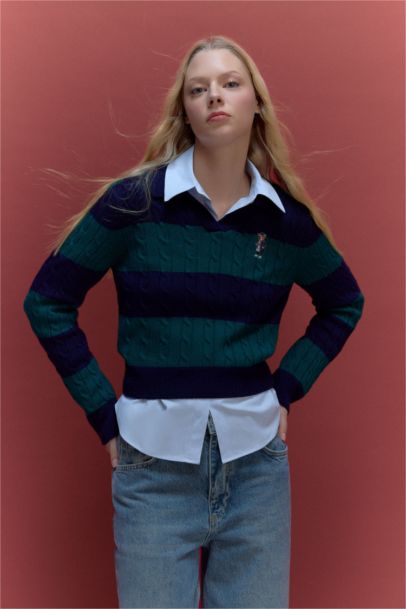 Pull à col polo rayé Coupe régulière