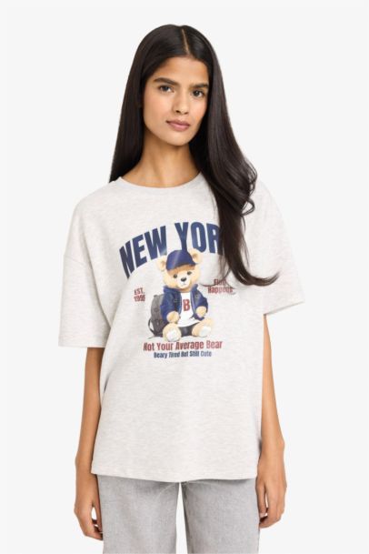 Oversize Fit Crew Neck Printed Thick T-Shirt