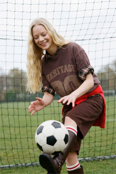 Oversize Crepe Neck Sport Printed Short Sleeve T-Shirt