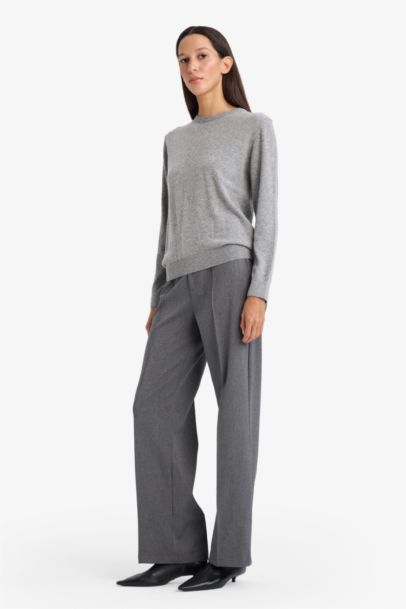 Straight Fit High Waist Twill Trousers