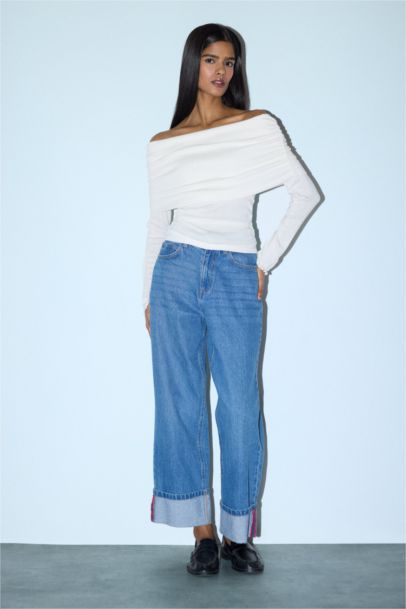 Slim Fit Off Shoulder Ribbed T-Shirt