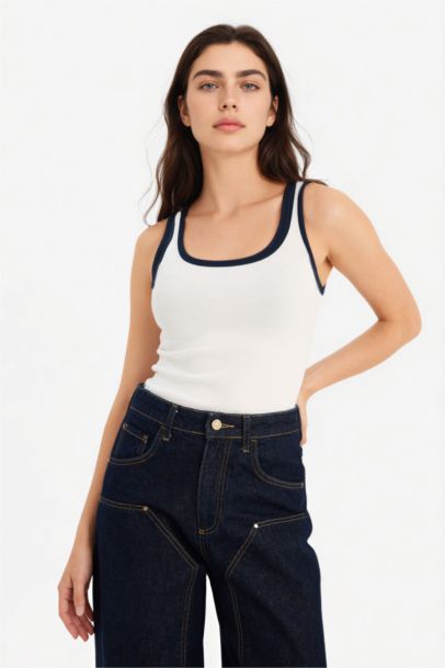 Slim Fit Ribana U Collar Tank Top