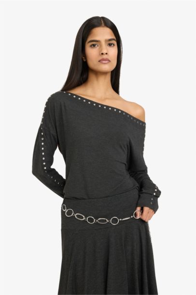 Loose Fit Boat Neck Long Sleeve T-Shirt