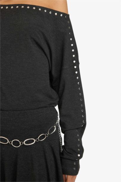 Loose Fit Boat Neck Long Sleeve T-Shirt