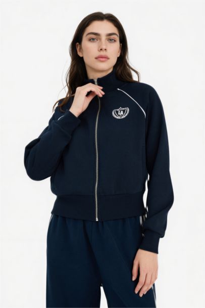 Loose Fıt Dik Yaka Fermuarlı Sweatshirt