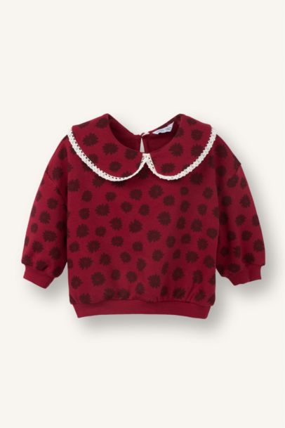 Baby Girl Regular Fit Large Collar Floral Thick Fabric Sweatshirt