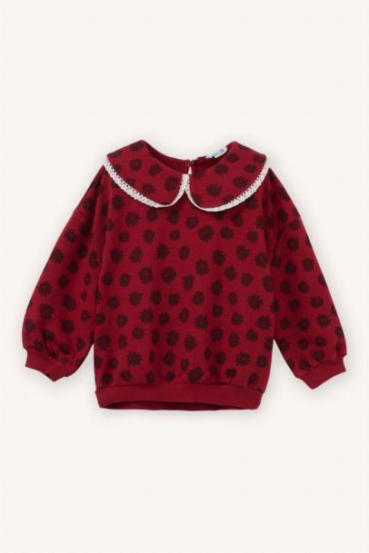 Dantel Yaka Detaylı Çiçeklı Sweatshırt Kız Bebek