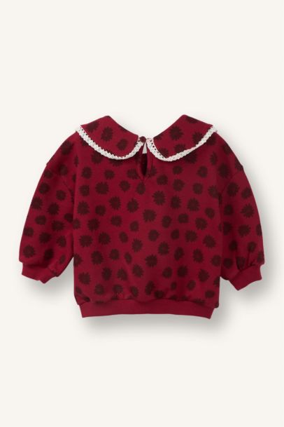 Baby Girl Regular Fit Large Collar Floral Thick Fabric Sweatshirt