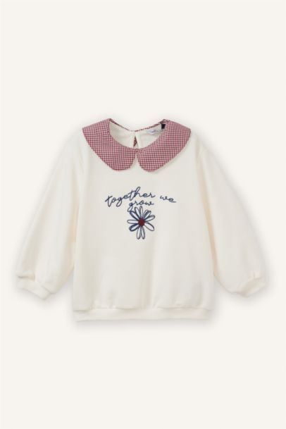 Yaka Detaylı Çiçekli Sweatshirt Kız Bebek
