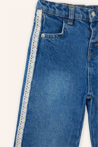 Şeritli Culotte Jean Pantolon Kız Bebek