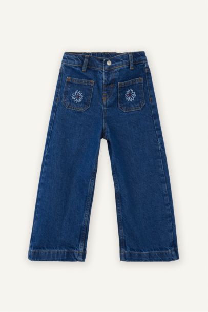 Wıde Leg Nakışlı Jean Pantolon Kız Bebek