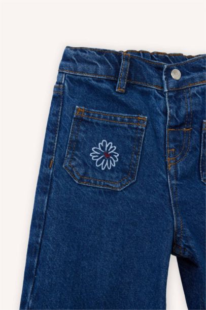 Wıde Leg Nakışlı Jean Pantolon Kız Bebek