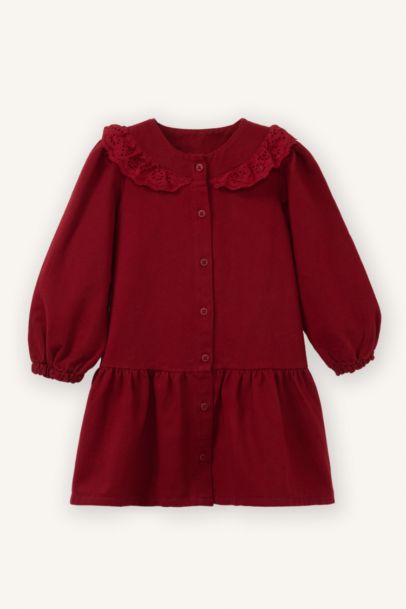 Gabardin Dantel Yaka Elbise Kız Bebek