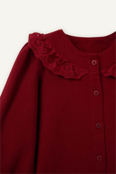 Gabardin Dantel Yaka Elbise Kız Bebek