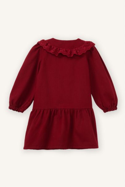 Gabardin Dantel Yaka Elbise Kız Bebek