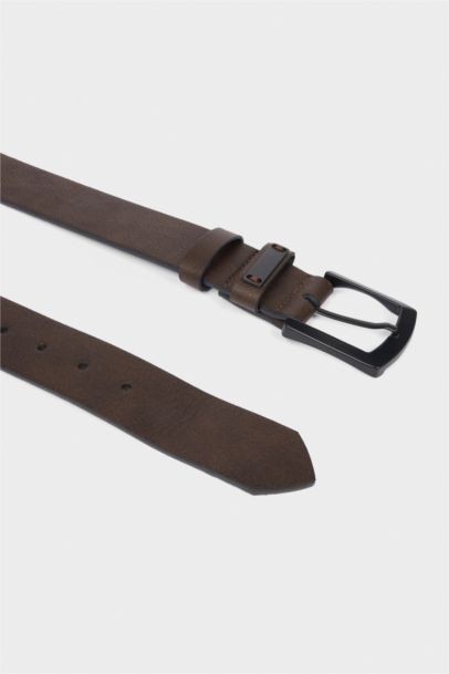 Erkek Dikdörtgen Toka Suni Deri Jean Kemeri