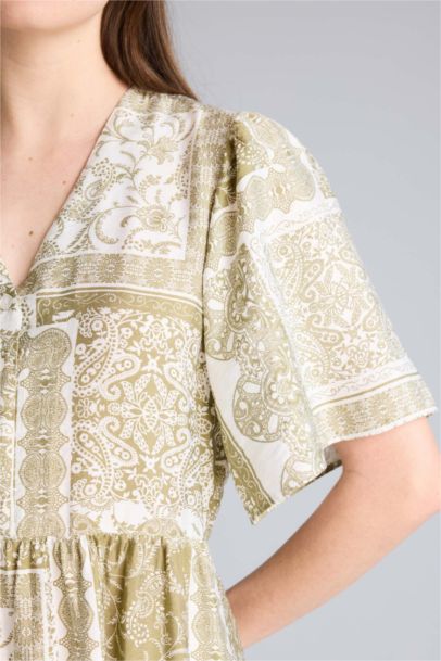 A Kesim Desenli Midi Elbise