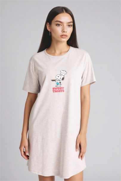 Regular Fit Crew Neck Snoopy Licensed Knitted Dress
