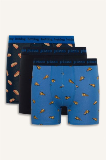 Regular Fıt Yiyecek Baskılı 3'lü Boxer