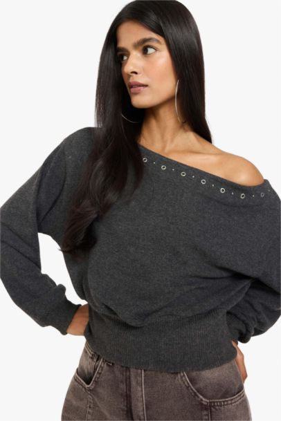 Loose Fit Off Shoulder Long Sleeve T-Shirt