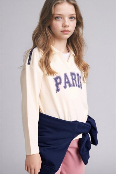 Sweatshirt imprimé à col polo et manches longues pour fille