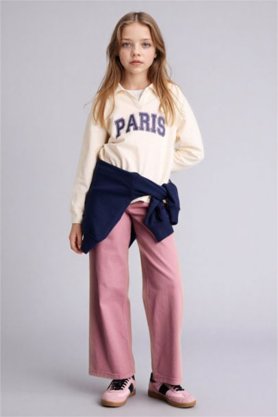 Sweatshirt imprimé à col polo et manches longues pour fille