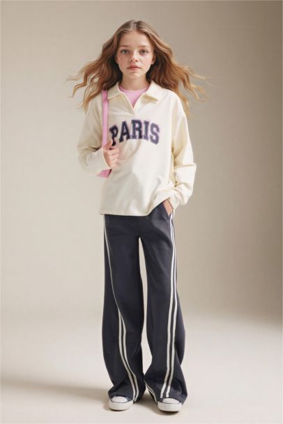 Girl Puff Print Long Sleeve Polo T-Shirt