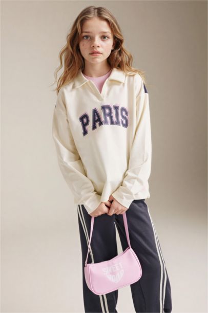 Girl Puff Print Long Sleeve Polo T-Shirt