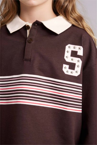 Slogan Long Sleeve Polo T-Shirt