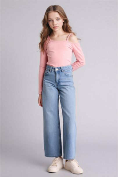 T-shirt manches longues en jersey à col bateau pour fille