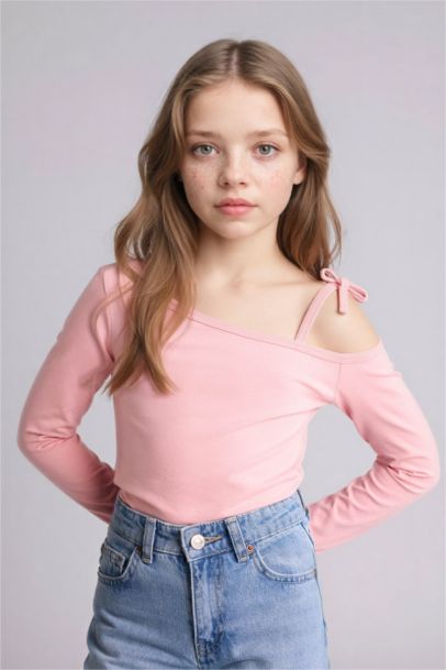 T-shirt manches longues en jersey à col bateau pour fille