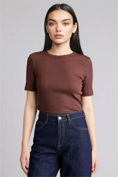 Slım Fıt Basıc Fitilli Kaşkorse Tişört