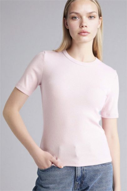 Slım Fıt Basıc Fitilli Kaşkorse Tişört