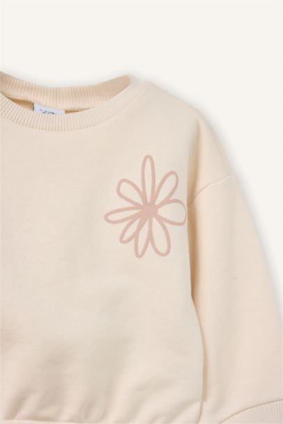 Aplike 2'li Takım Sweatshirt Eşofman Altı Kız Bebek