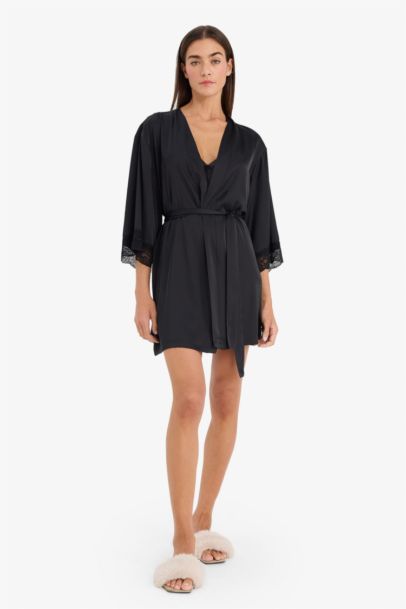 Regular Fit Wrap Collar Satin Robe