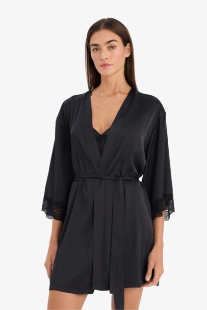 Regular Fit Wrap Collar Satin Robe