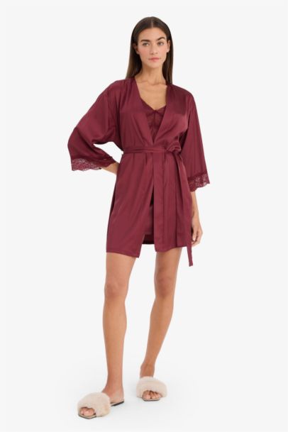 Regular Fit Wrap Neck Satin Robe