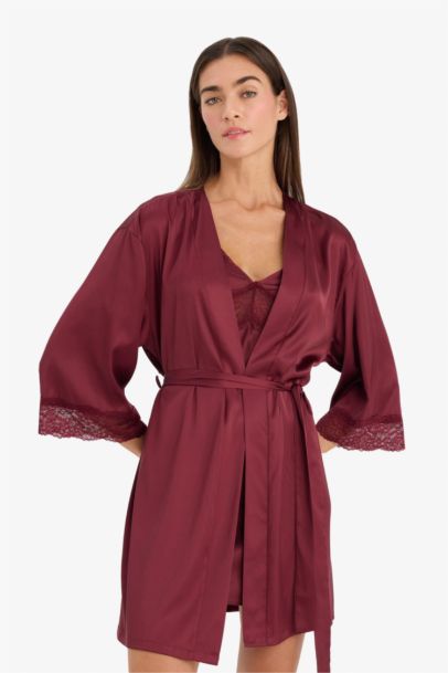 Regular Fit Wrap Neck Satin Robe