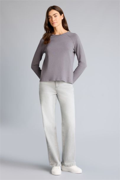 Regular Fıt Bisiklet Yaka Basıc Düz Uzun Kollu Tişört