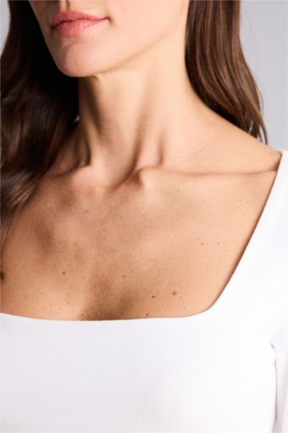 Slım Fıt Kare Yaka Basıc Düz Modal Uzun Kollu Tişört