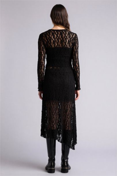 Asimetrik Penye Astar Dantel Midi Etek