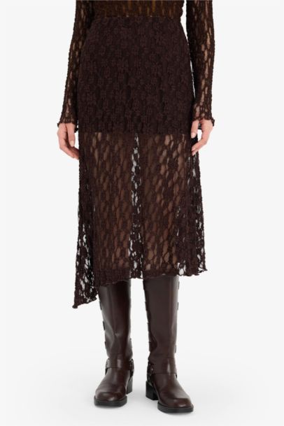 Asimetrik Normal Bel Penye Astar Dantel Midi Etek